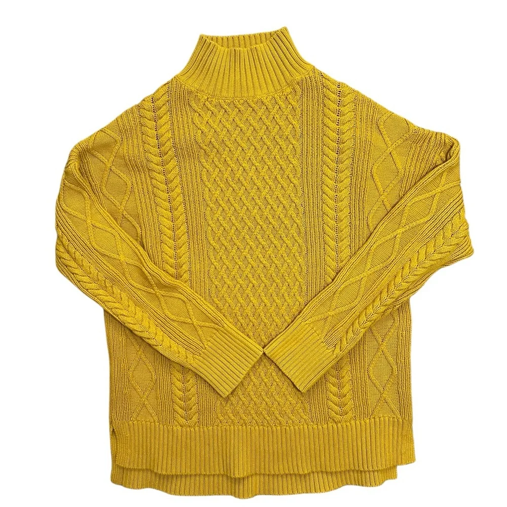 J. Crew oversized 100% cotton Mustard Cable Knit mockneck Sweater